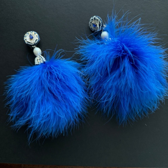 Ranjana Khan cobalt pom marabou feather earrings - Picture 6 of 12